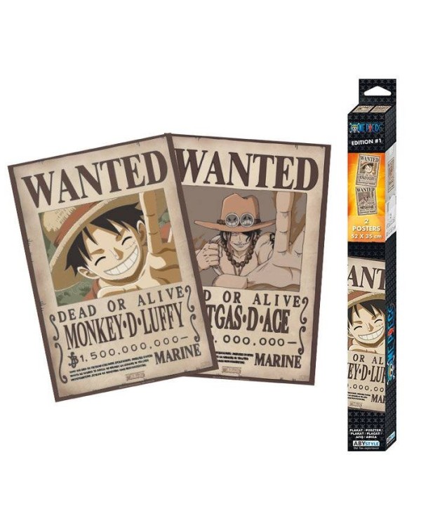 Set 2 posters one piece wanted luffy & ace 52x35 3665361035268