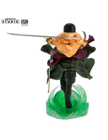 ONE PIECE - Figura "Zoro" SFC 37,95 €  ONE PIECE - Figura "Zoro" SFC:
 La prestigiosa marca de figuras francesa ABYSTYLE, nos trae una de las figuras mas míticas de las series de manga y anime mas famosa de los últimos años, ONE PIECE, que en España ha sido editada en su totalidad por Planeta Comics.
 En esta ocasión, la marca nipona nos trae una de las figuras mas características y especiales de ONE PIECE, la de uno de sus mas entrañables protagonistas el camorrista de Zoro Roronoa, el inseparable compañero de aventuras de Luffy y parte de la tripulación de los piratas de Sombrero de Paja, una genial figura realizada en PVC de alta calidad con un genial tamaño de 17cm, de las figuras mas grandes que realiza el fabricante Nippon, lo que impacta de estas figuras son los acabados tanto en la pintura como en las sombras de sus ropa como en la expresión de su cara. Características que solo una pieza originar y licenciada te puede dar.
 Una figura que hará ilusión a todo fan de la saga de ONE PIECE y que decorara tu rincón mas Otaku de la casa, esa estantería con tus mangas o esa vitrina donde tienes todas figuras.
 Un producto 100% original y licenciado por Toei y creado por la marca japonesa Bandai-Banpresto. ONE PIECE - Figura "Zoro" SFC 37,95 €  ONE PIECE - Figura "Zoro" SFC:
 La prestigiosa marca de figuras francesa ABYSTYLE, nos trae una de las figuras mas míticas de las series de manga y anime mas famosa de los últimos años, ONE PIECE, que en España ha sido editada en su totalidad por Planeta Comics.
 En esta ocasión, la marca nipona nos trae una de las figuras mas características y especiales de ONE PIECE, la de uno de sus mas entrañables protagonistas el camorrista de Zoro Roronoa, el inseparable compañero de aventuras de Luffy y parte de la tripulación de los piratas de Sombrero de Paja, una genial figura realizada en PVC de alta calidad con un genial tamaño de 17cm, de las figuras mas grandes que realiza el fabricante Nippon, lo que impacta de estas figuras son los acabados tanto en la pintura como en las sombras de sus ropa como en la expresión de su cara. Características que solo una pieza originar y licenciada te puede dar.
 Una figura que hará ilusión a todo fan de la saga de ONE PIECE y que decorara tu rincón mas Otaku de la casa, esa estantería con tus mangas o esa vitrina donde tienes todas figuras.
 Un producto 100% original y licenciado por Toei y creado por la marca japonesa Bandai-Banpresto.