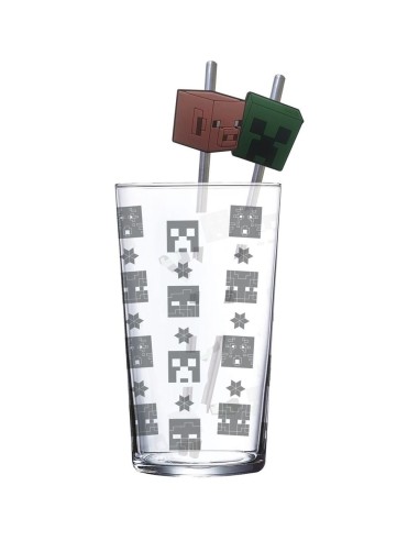 Vaso con pajitas Minecraft 480 ml | regalo Minecraft