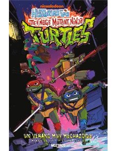 Portada de HISTORIAS DE LAS TEENAGE MUTANT NINJA TURTLES: UN VERANO MUY MECHAZOIDE de MIKEY LEVITT, MOZTROS, ISBN 9791388484148